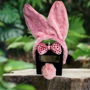 Pink Bunny Ears Headband with Bow and Tail